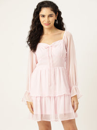 Thumbnail for Rue Collection Puff Sleeves Sweetheart Neck Layered Chiffon A - Line Dress - RueCollections