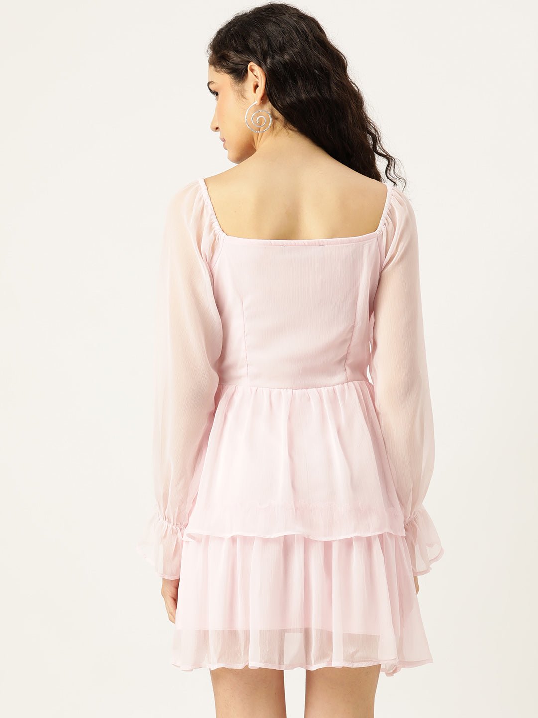 Rue Collection Puff Sleeves Sweetheart Neck Layered Chiffon A - Line Dress - RueCollections