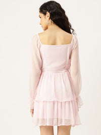 Thumbnail for Rue Collection Puff Sleeves Sweetheart Neck Layered Chiffon A - Line Dress - RueCollections