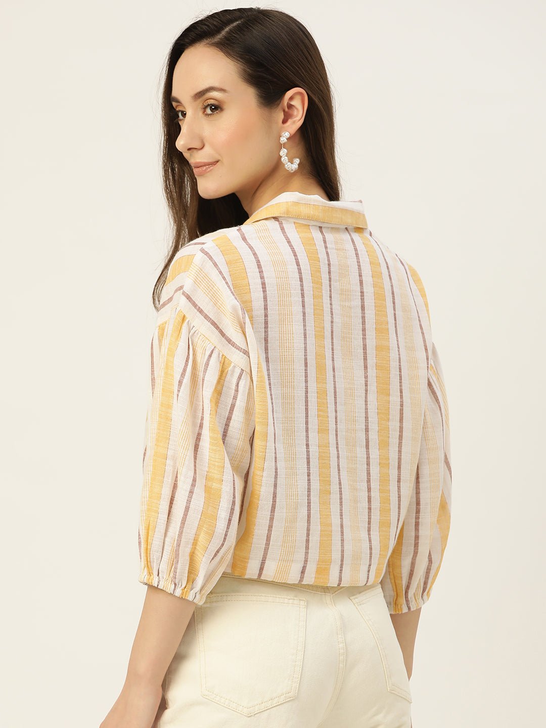 Rue Collection White & Yellow Striped Crop Top - RueCollections