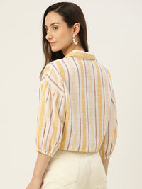 Thumbnail for Rue Collection White & Yellow Striped Crop Top - RueCollections