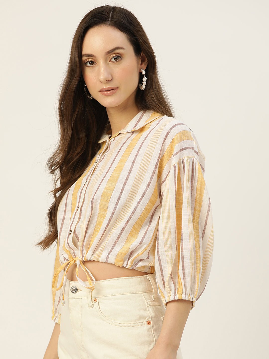 Rue Collection White & Yellow Striped Crop Top - RueCollections