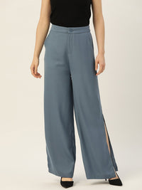 Thumbnail for Rue Collection Women Blue Relaxed Loose Fit High - Rise Trousers - RueCollections