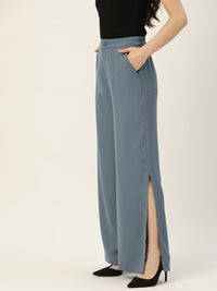 Thumbnail for Rue Collection Women Blue Relaxed Loose Fit High - Rise Trousers - RueCollections