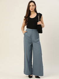 Thumbnail for Rue Collection Women Blue Relaxed Loose Fit High - Rise Trousers - RueCollections