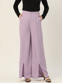 Thumbnail for Rue Collection Women Lavender Relaxed Loose Fit High - Rise Trousers - RueCollections