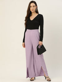 Thumbnail for Rue Collection Women Lavender Relaxed Loose Fit High - Rise Trousers - RueCollections