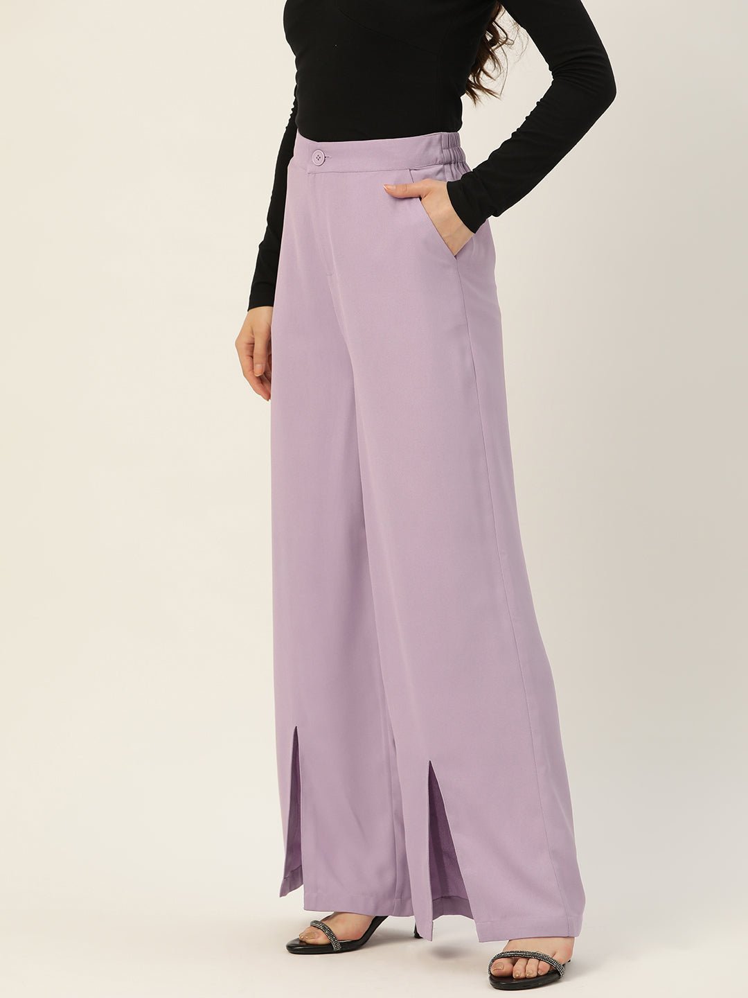 Rue Collection Women Lavender Relaxed Loose Fit High - Rise Trousers - RueCollections