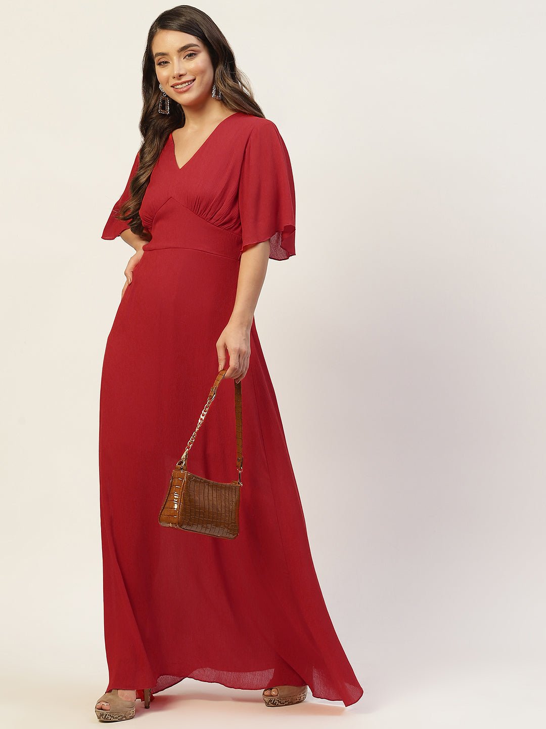 Rust Crepe Maxi Dress - RueCollections