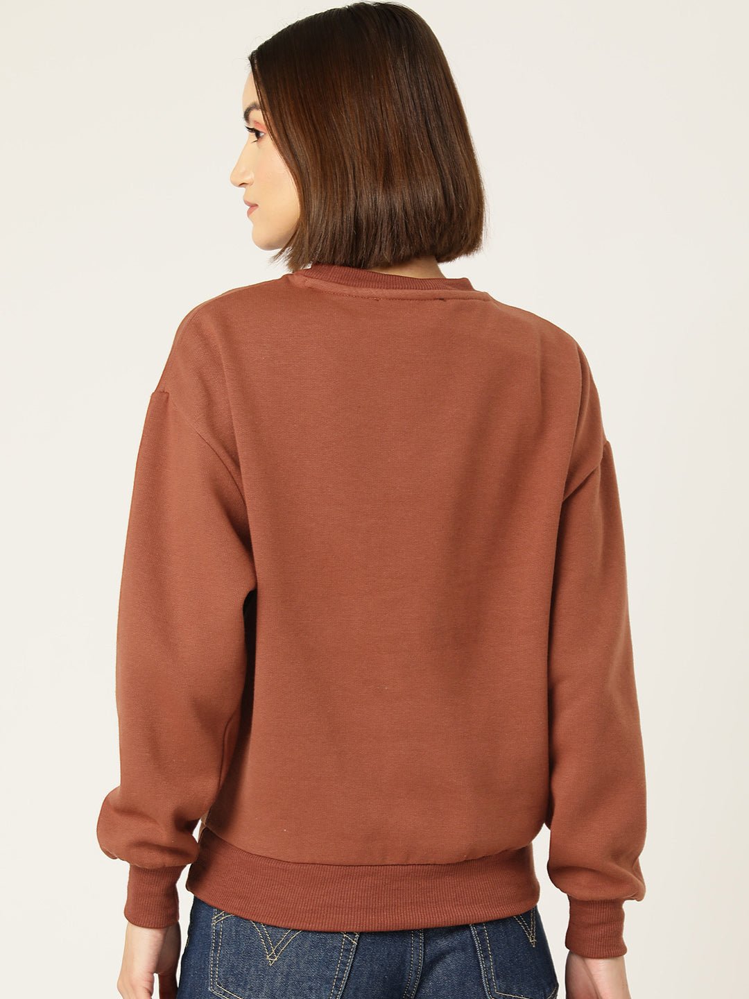 Rust solid Fleece Sweatshirt - RueCollections