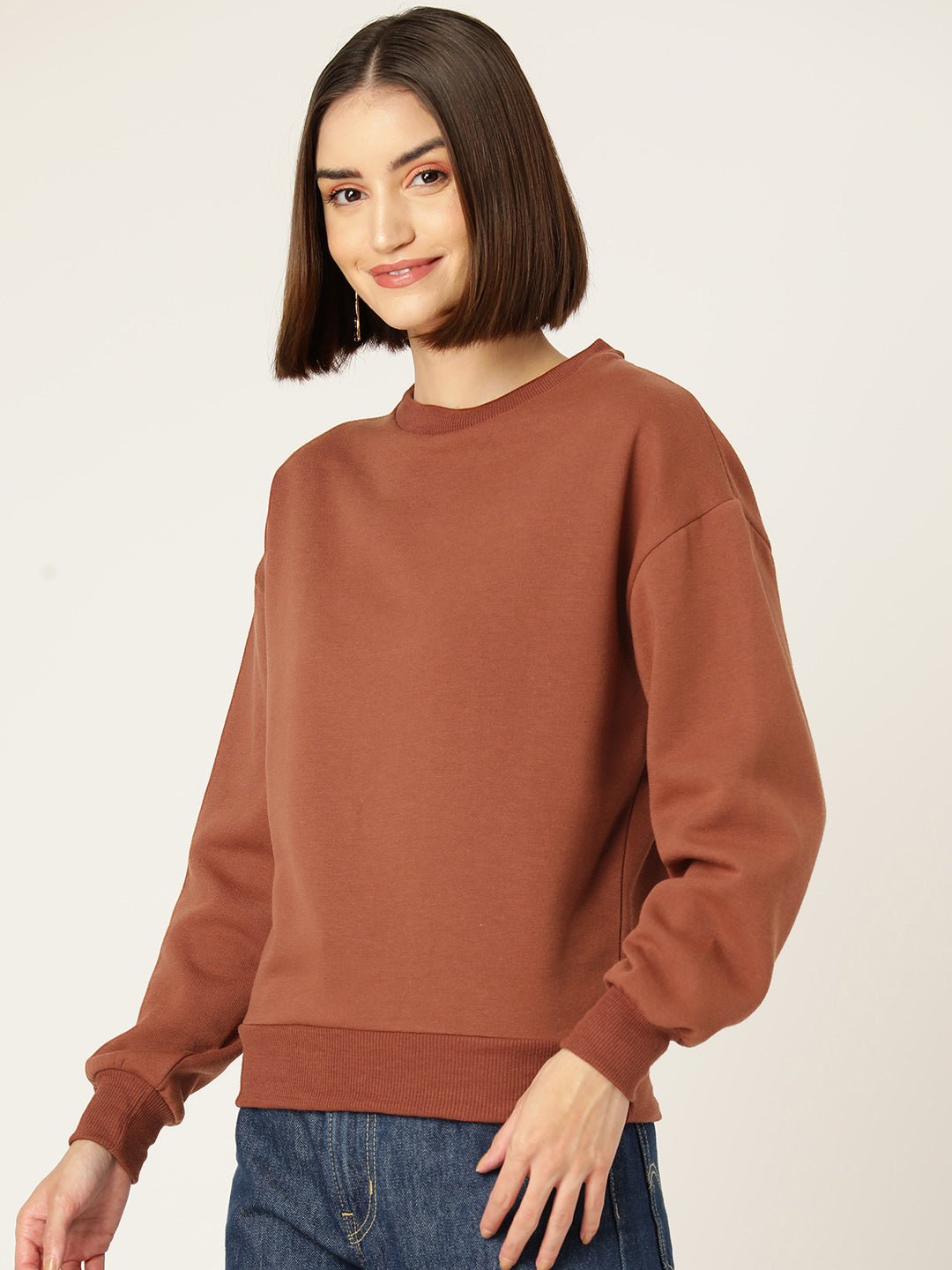 Rust solid Fleece Sweatshirt - RueCollections