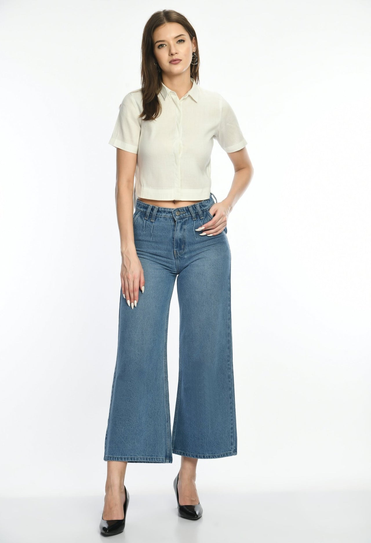 Short Sleeves Cropped Shirt - RueCollections