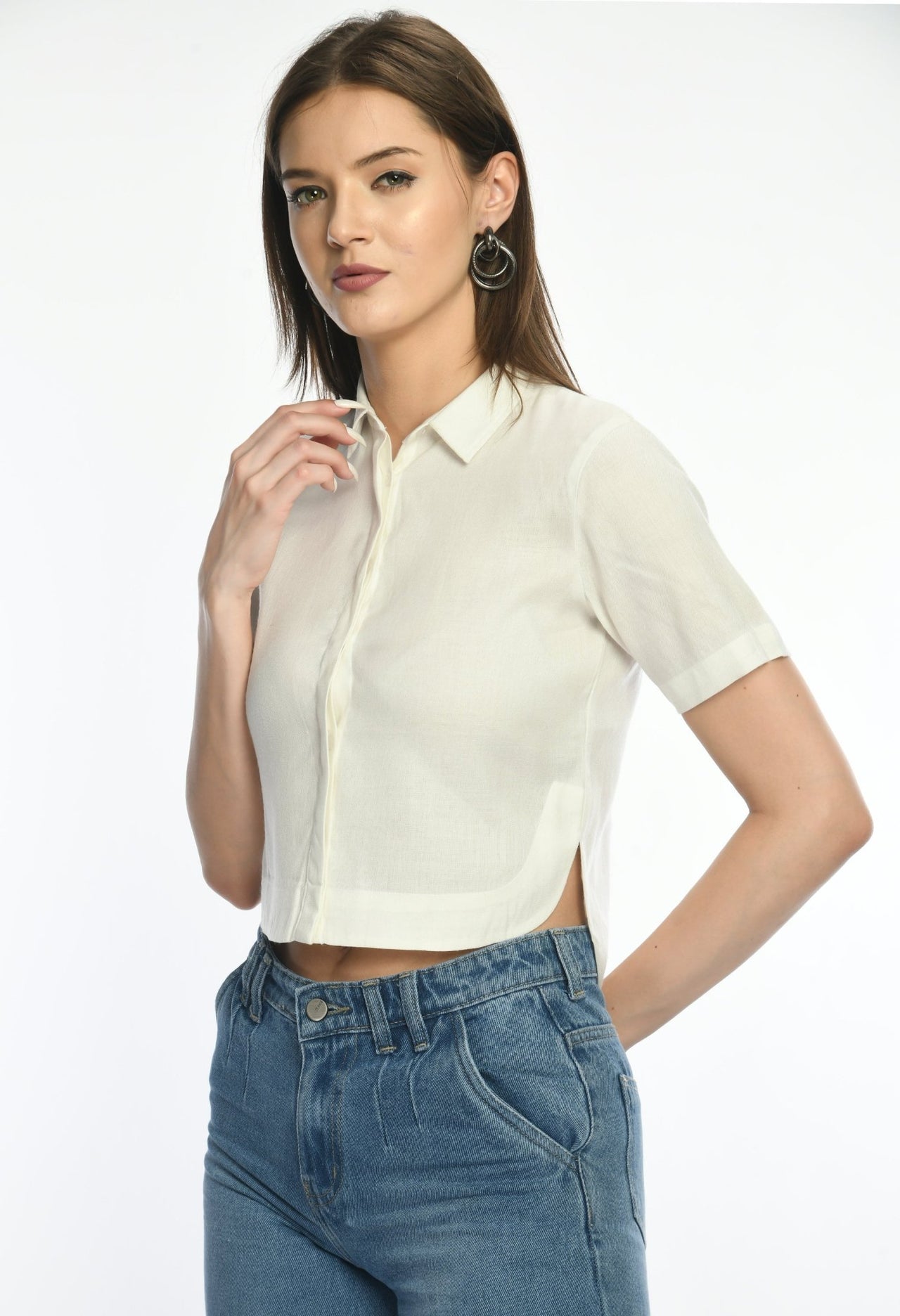 Short Sleeves Cropped Shirt - RueCollections