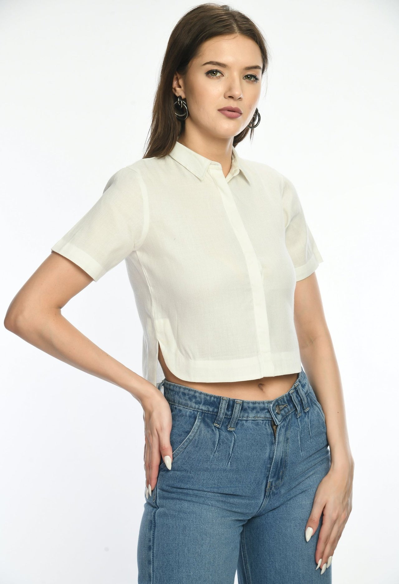 Short Sleeves Cropped Shirt - RueCollections