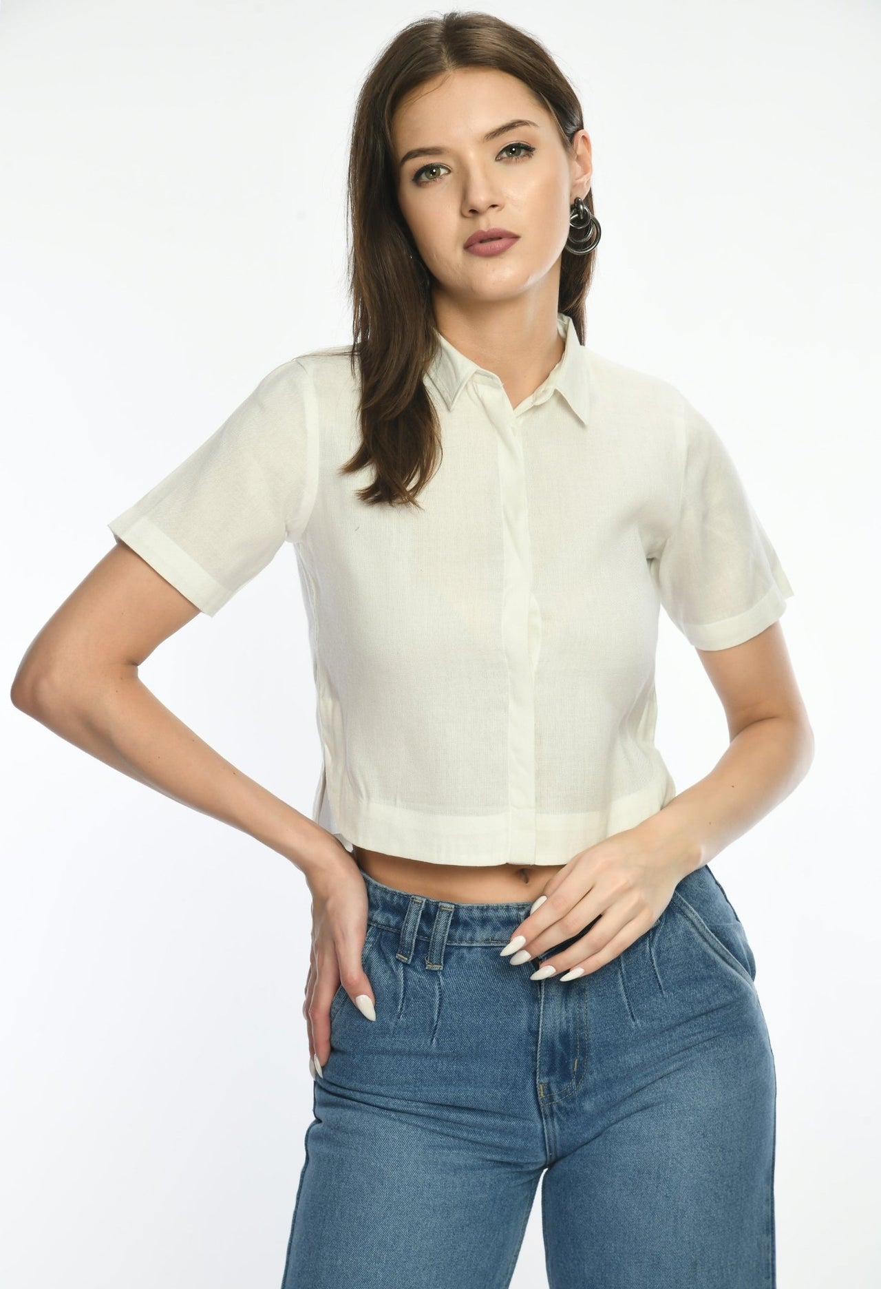 Short Sleeves Cropped Shirt - RueCollections