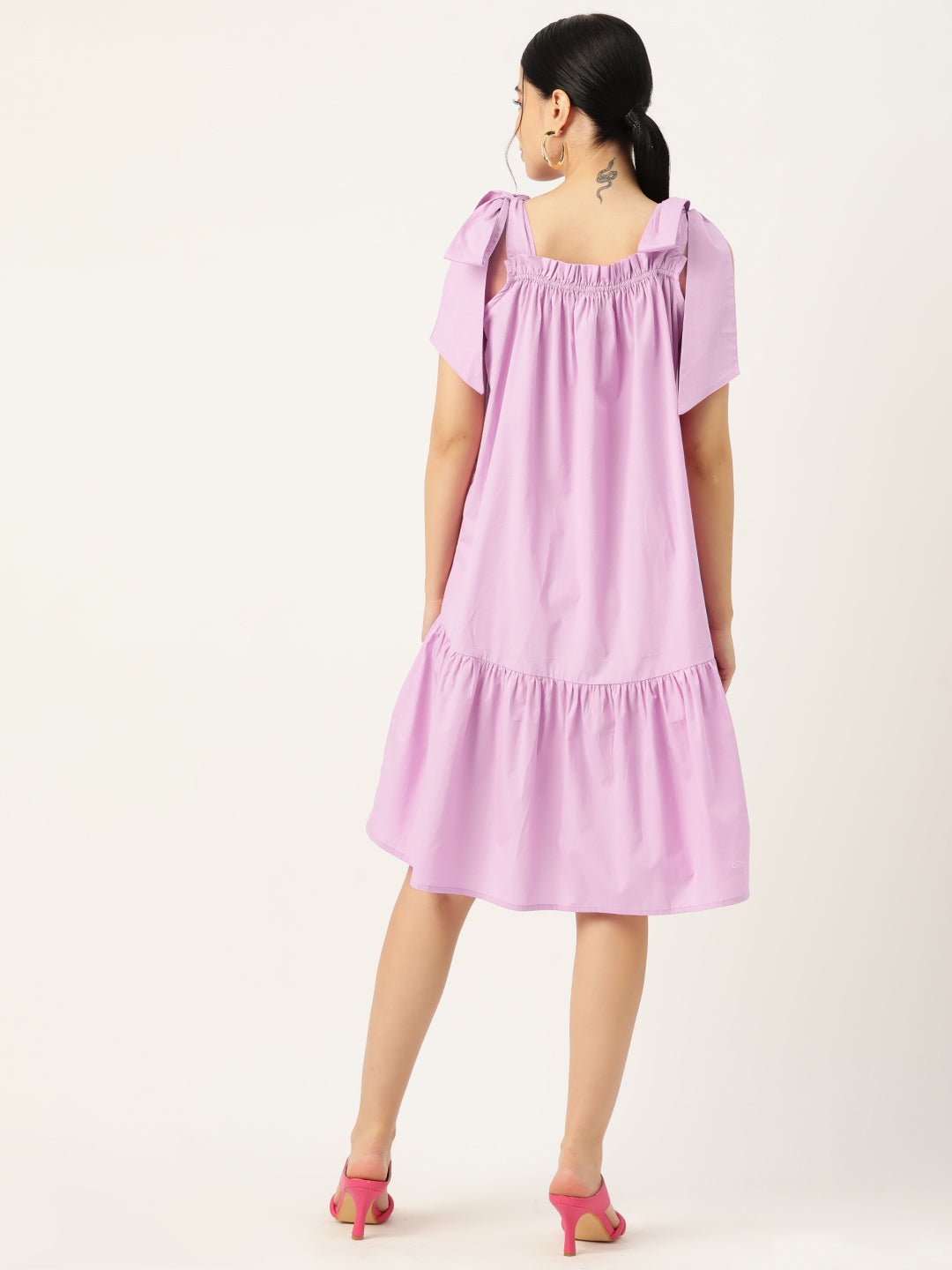 Solid Cotton A - line Dress - RueCollections