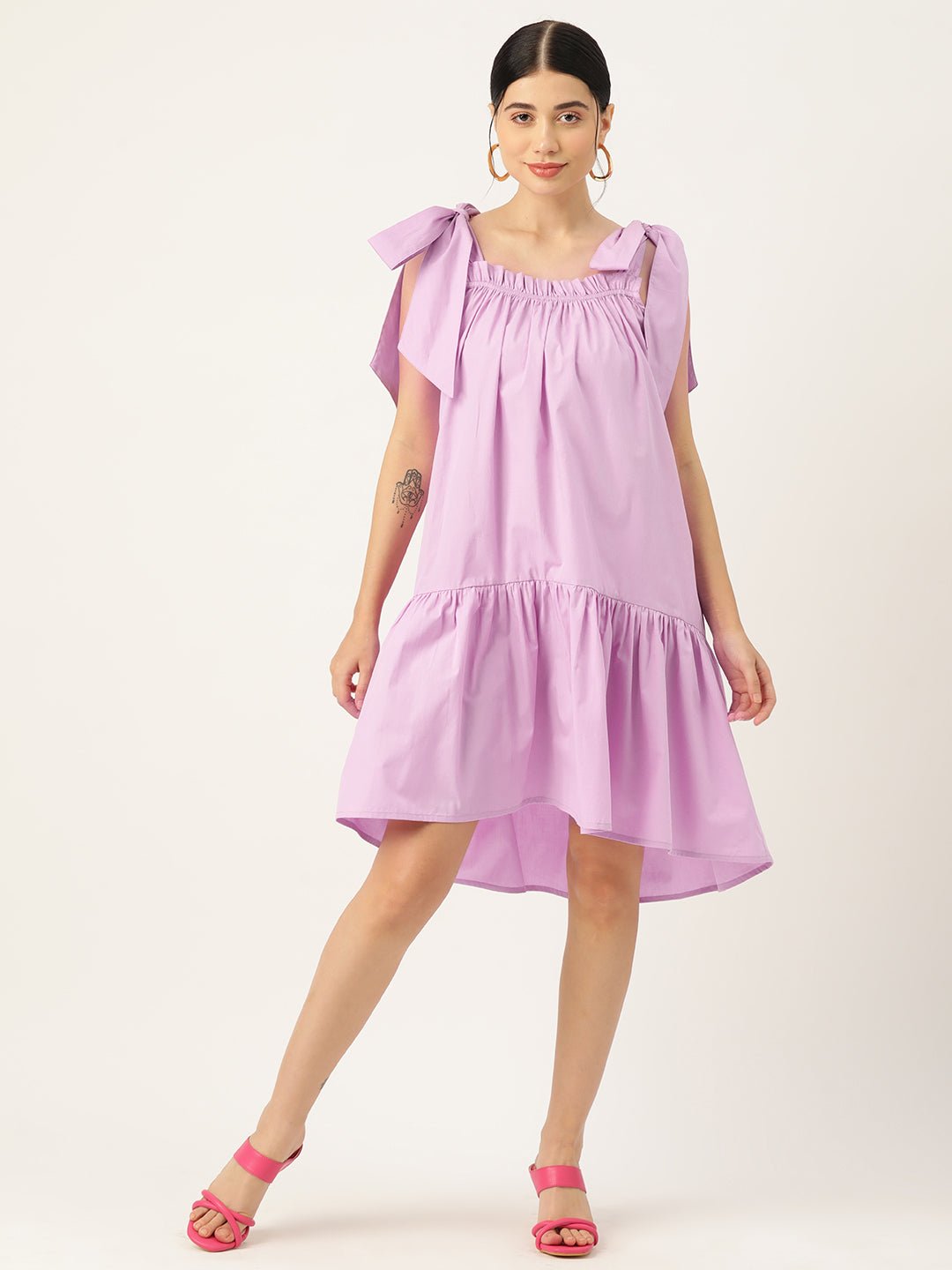 Solid Cotton A - line Dress - RueCollections