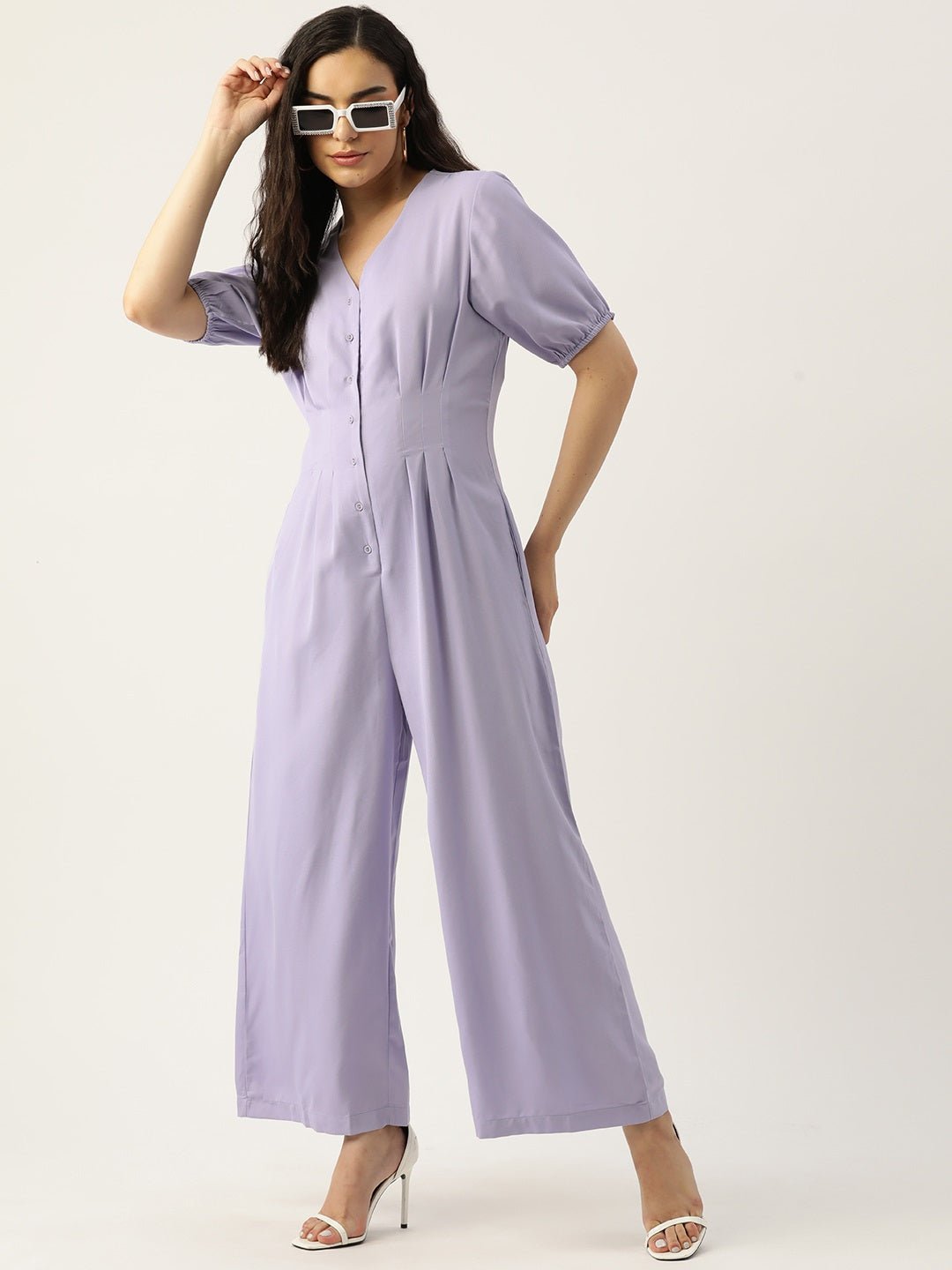 Solid Front Open Basic Jumpsuit - RueCollections