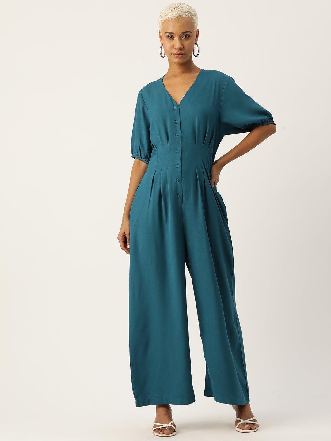 Solid Front Open Basic Jumpsuit - RueCollections