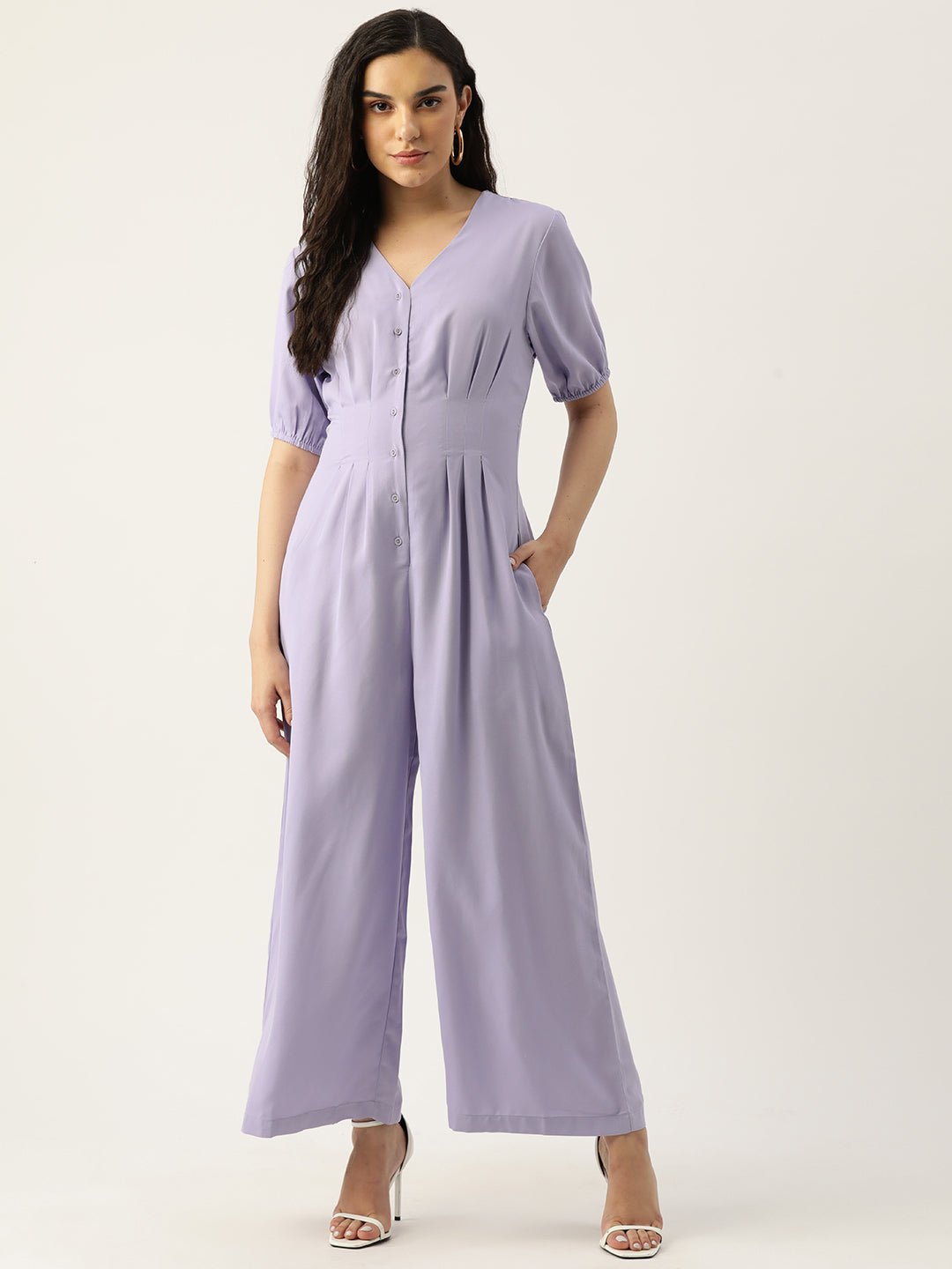 Solid Front Open Basic Jumpsuit - RueCollections