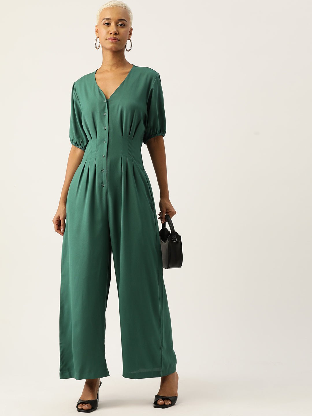 Solid Front Open Basic Jumpsuit - RueCollections