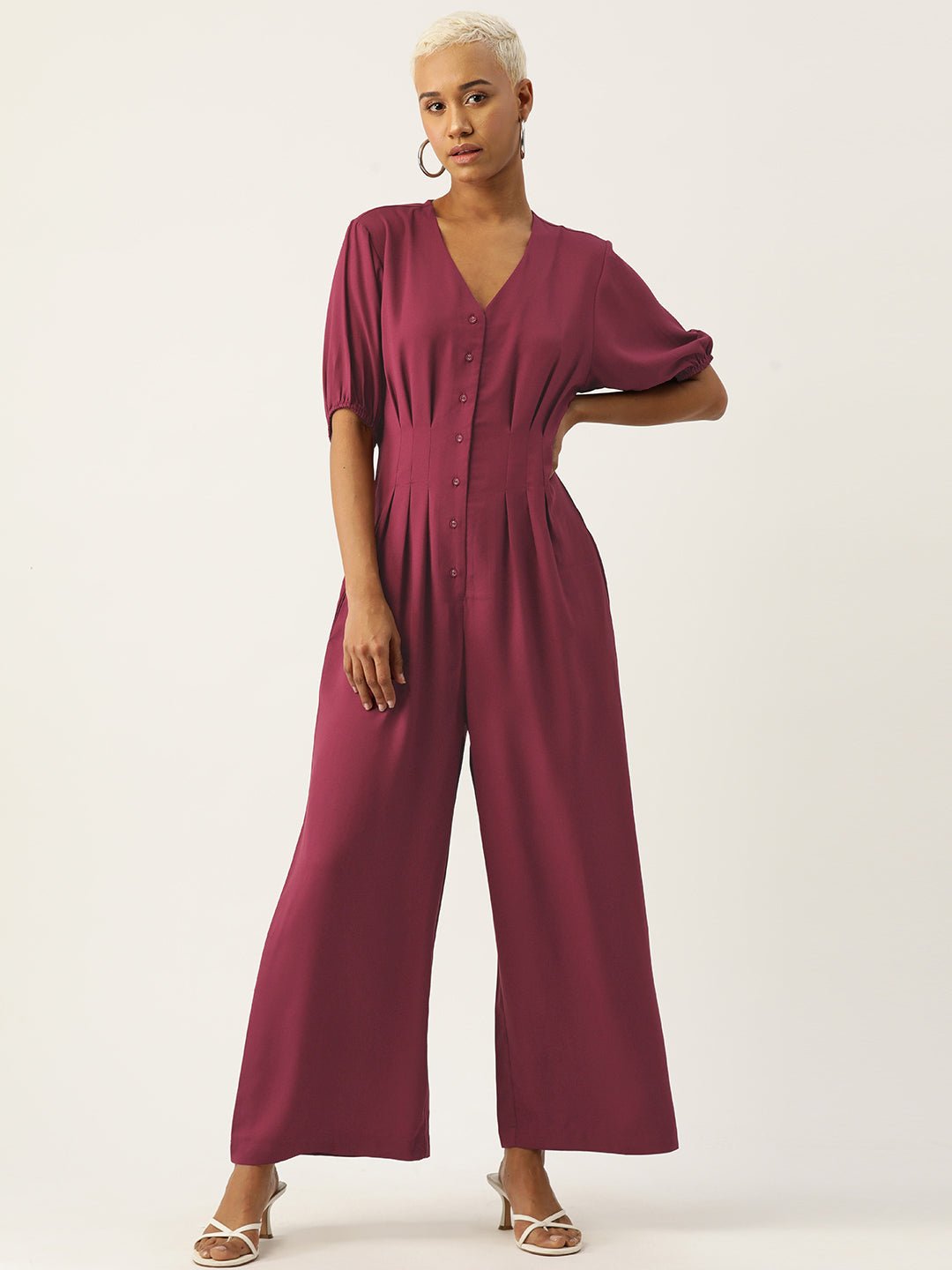 Solid Front Open Basic Jumpsuit - RueCollections