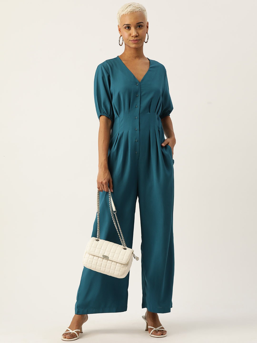 Solid Front Open Basic Jumpsuit - RueCollections