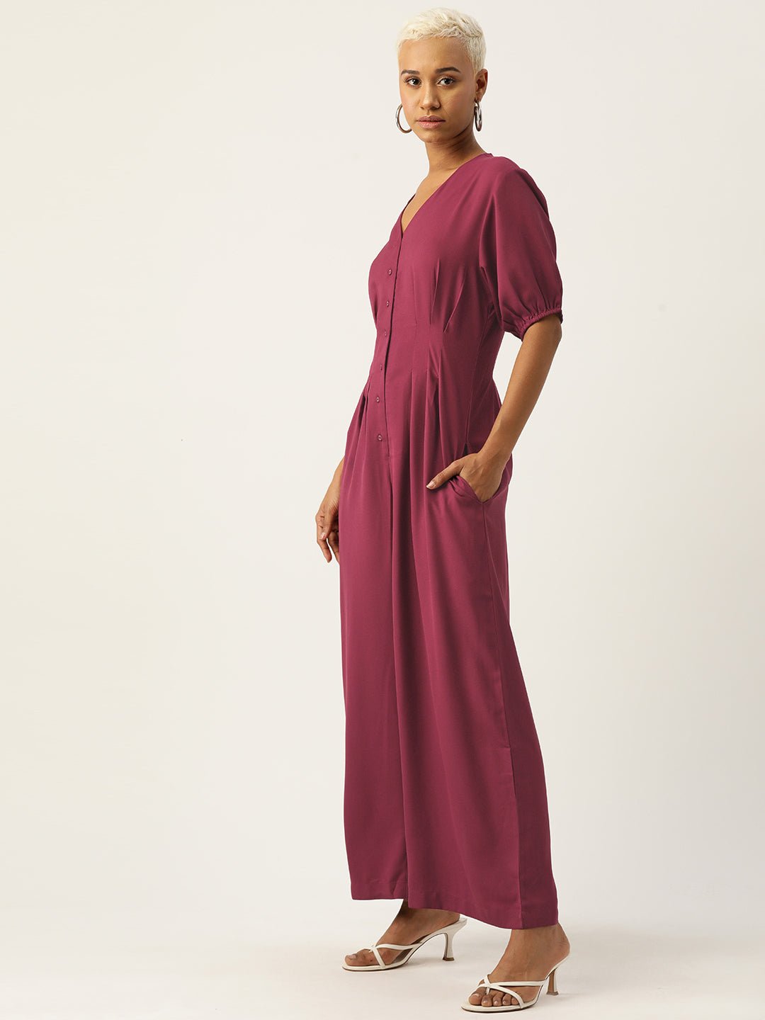 Solid Front Open Basic Jumpsuit - RueCollections