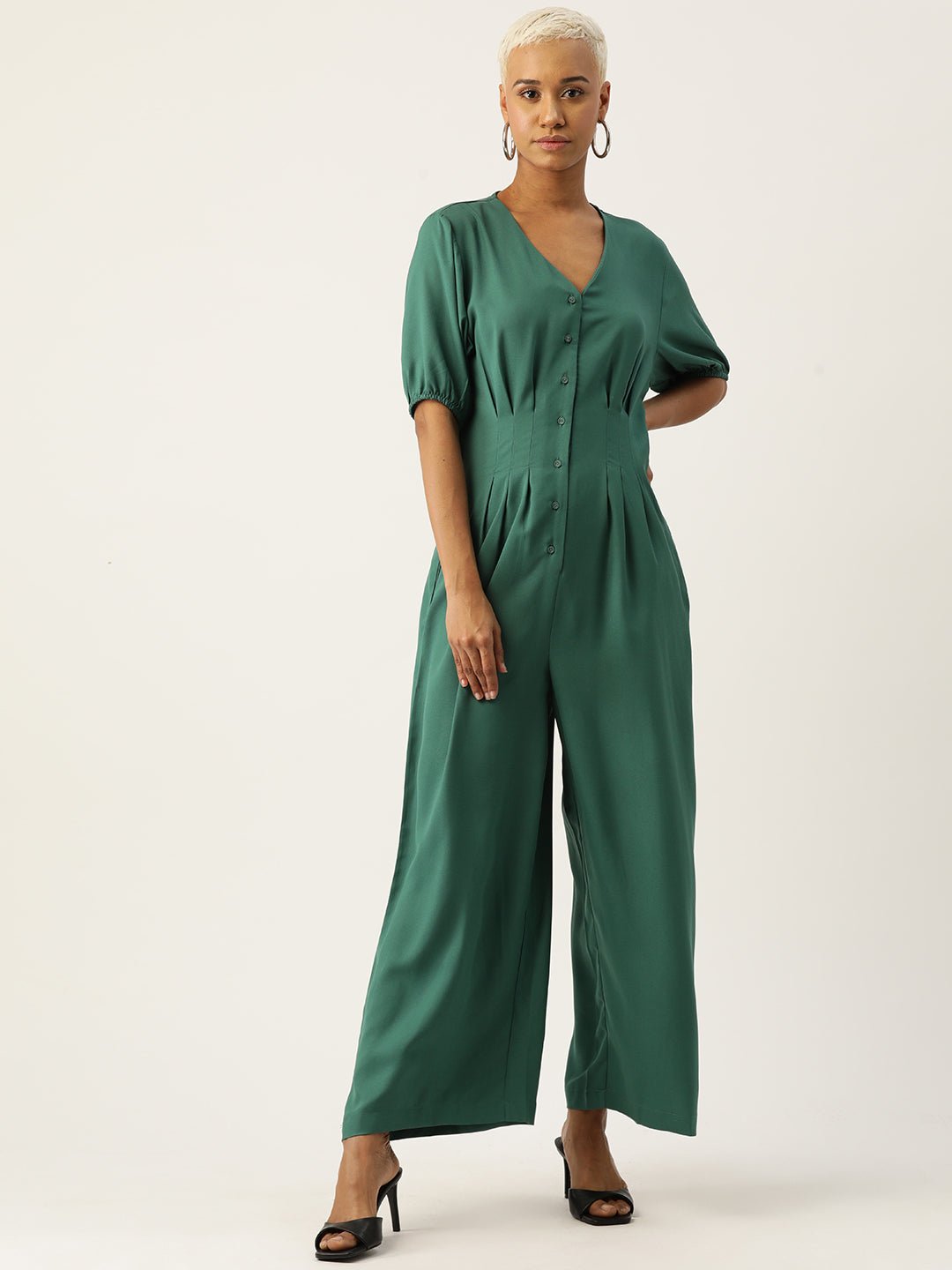 Solid Front Open Basic Jumpsuit - RueCollections