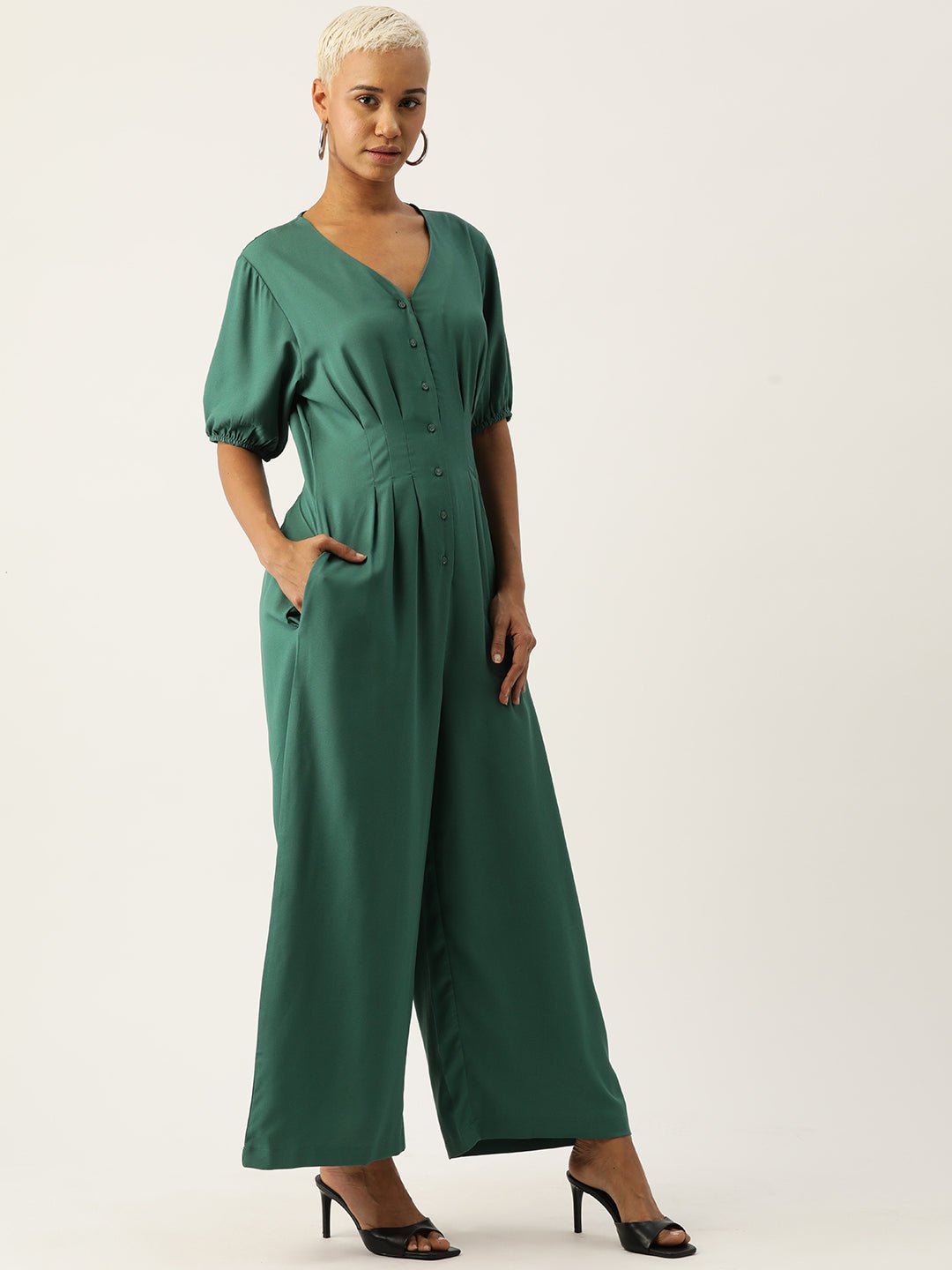 Solid Front Open Basic Jumpsuit - RueCollections