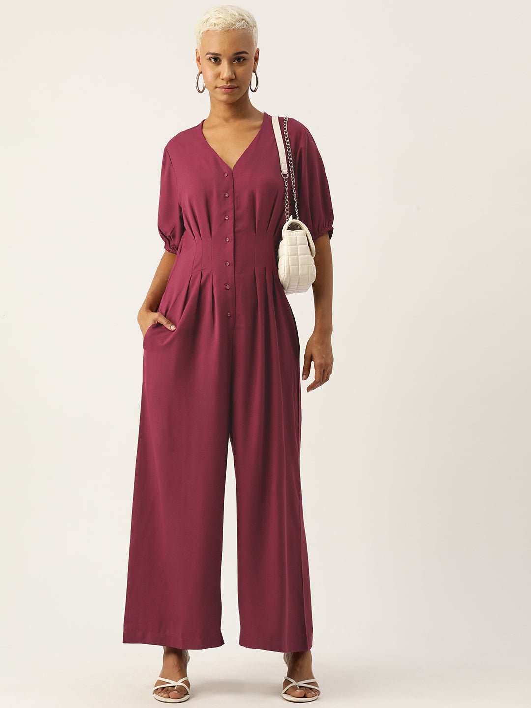 Solid Front Open Basic Jumpsuit - RueCollections