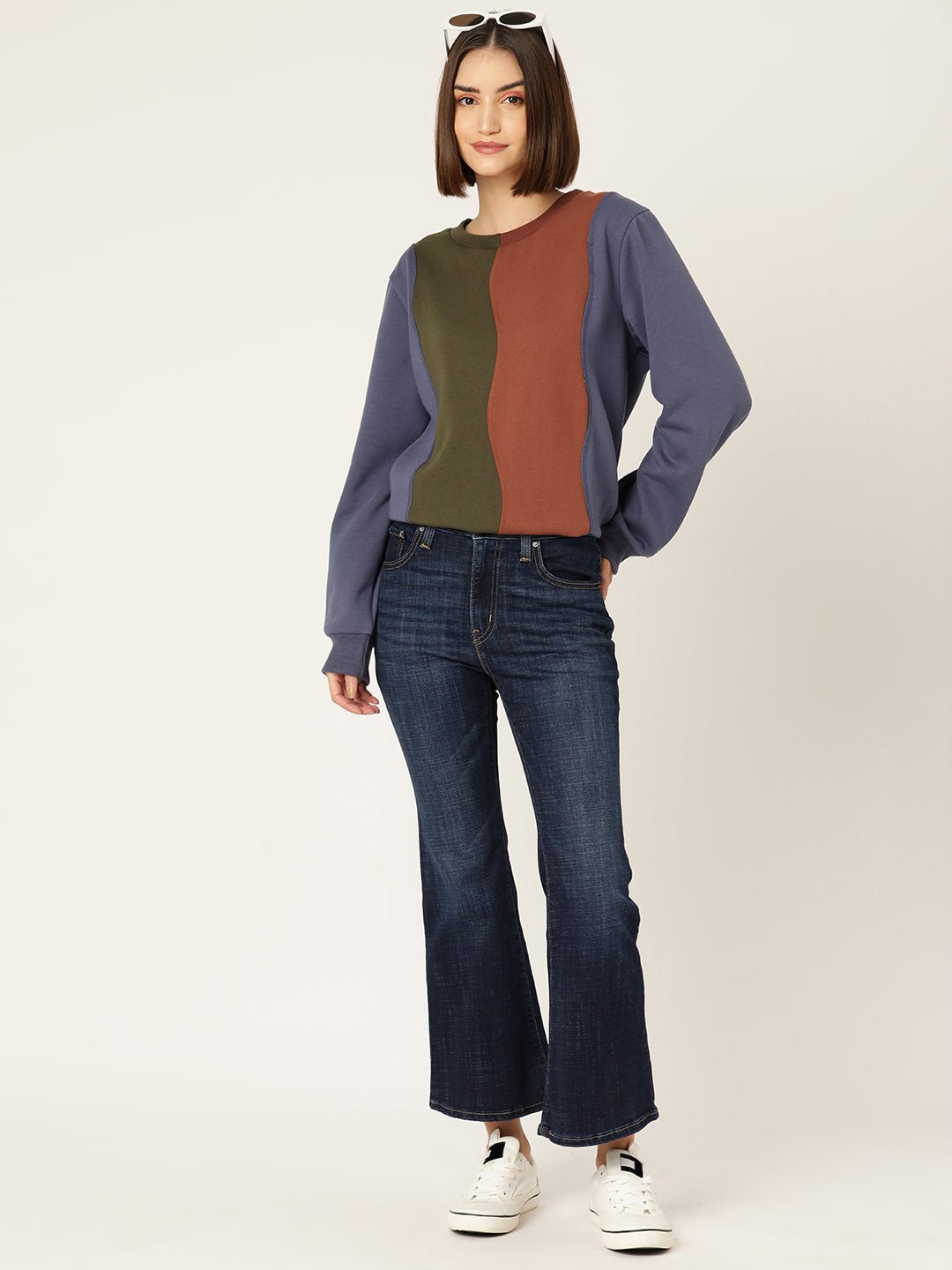 Striped Colour Blocked Fleece Sweatshirt - RueCollections