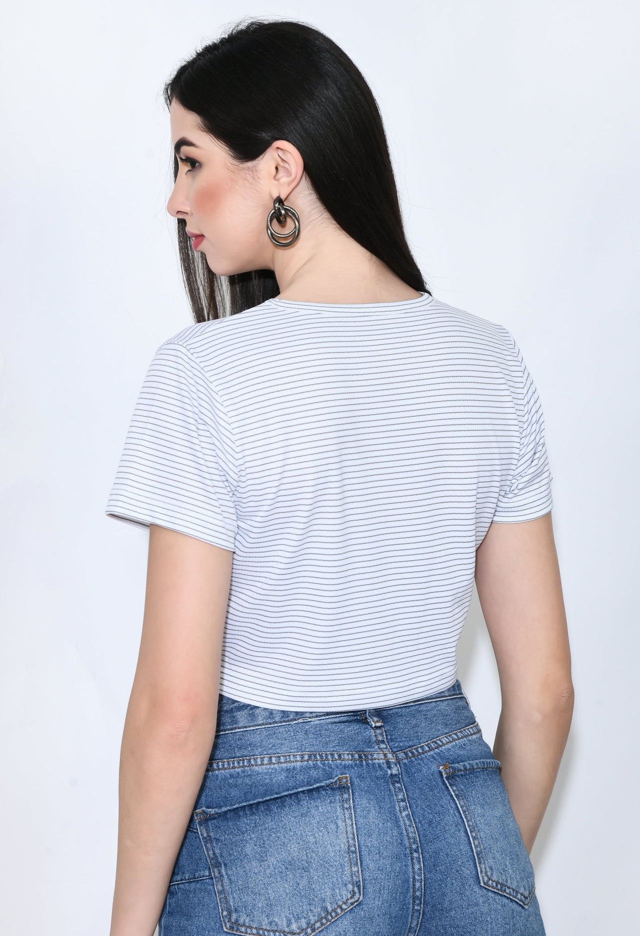 Striped Over White Cropped Tee - RueCollections