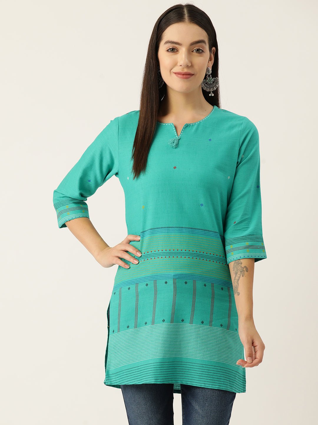 Striped Pure Cotton Kurti - RueCollections