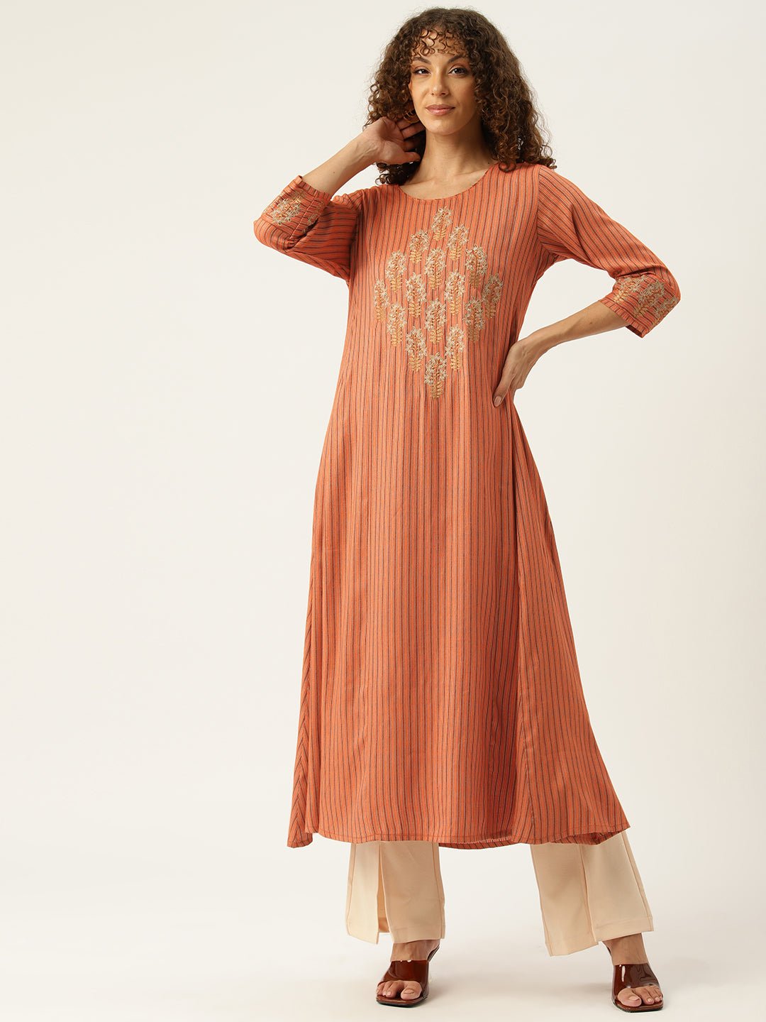 Striped Zari Kurta - RueCollections