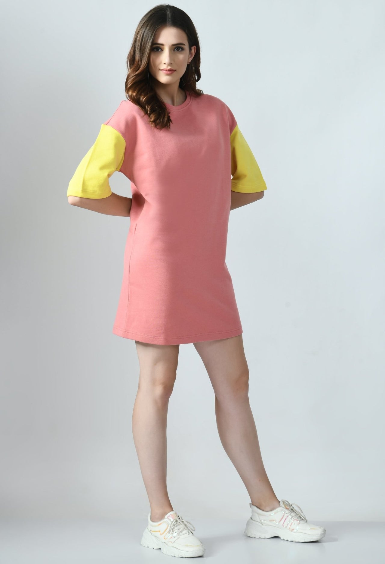 T-shirt Dress With Color - Blocked Sleeves - RueCollections