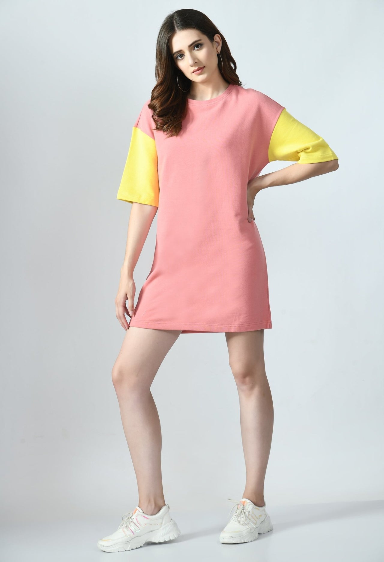 T-shirt Dress With Color - Blocked Sleeves - RueCollections