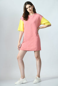 Thumbnail for T-shirt Dress With Color - Blocked Sleeves - RueCollections