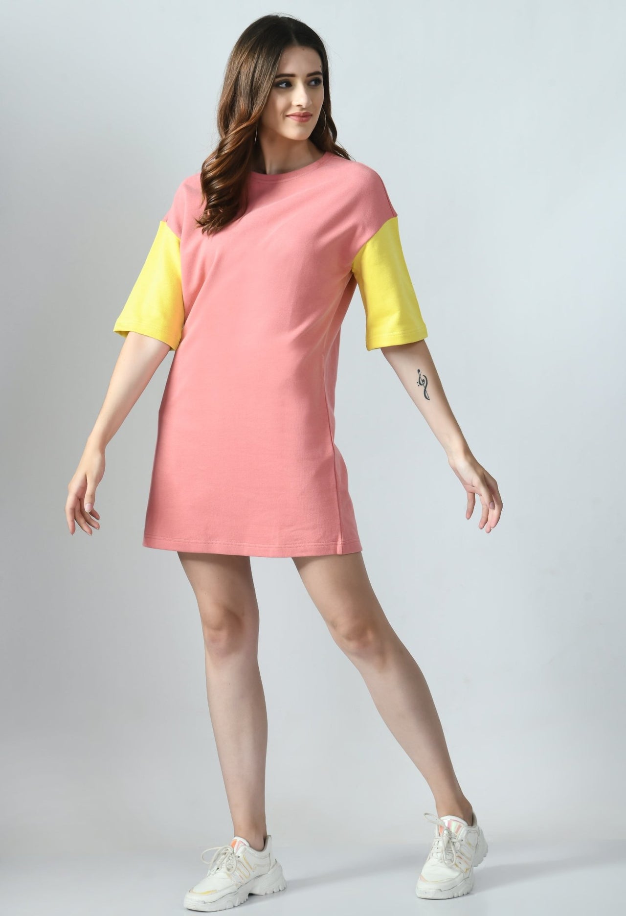 T-shirt Dress With Color - Blocked Sleeves - RueCollections