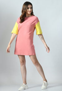 Thumbnail for T-shirt Dress With Color - Blocked Sleeves - RueCollections