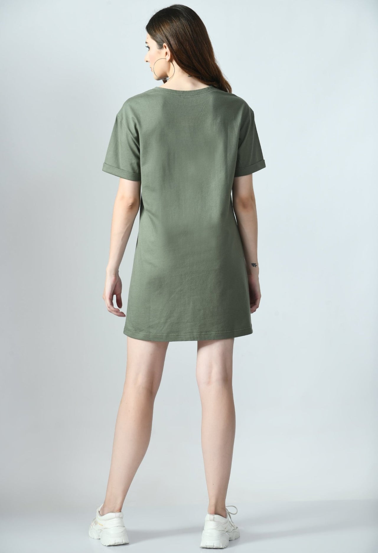 T-shirt Dress With Roll - Up Sleeves - RueCollections