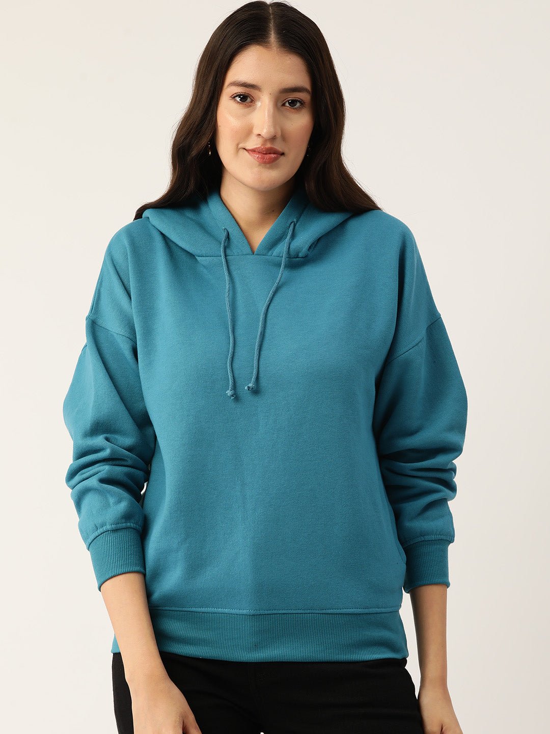 Teal Hooded Fleece Sweatshirt - RueCollections