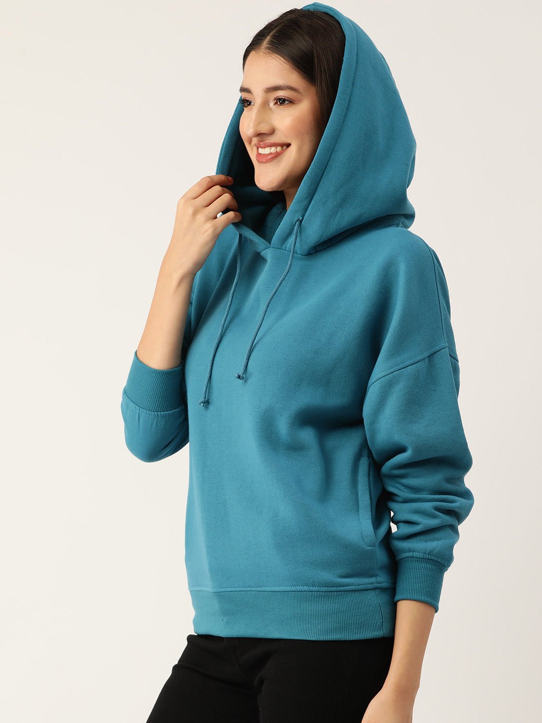 Teal Hooded Fleece Sweatshirt - RueCollections