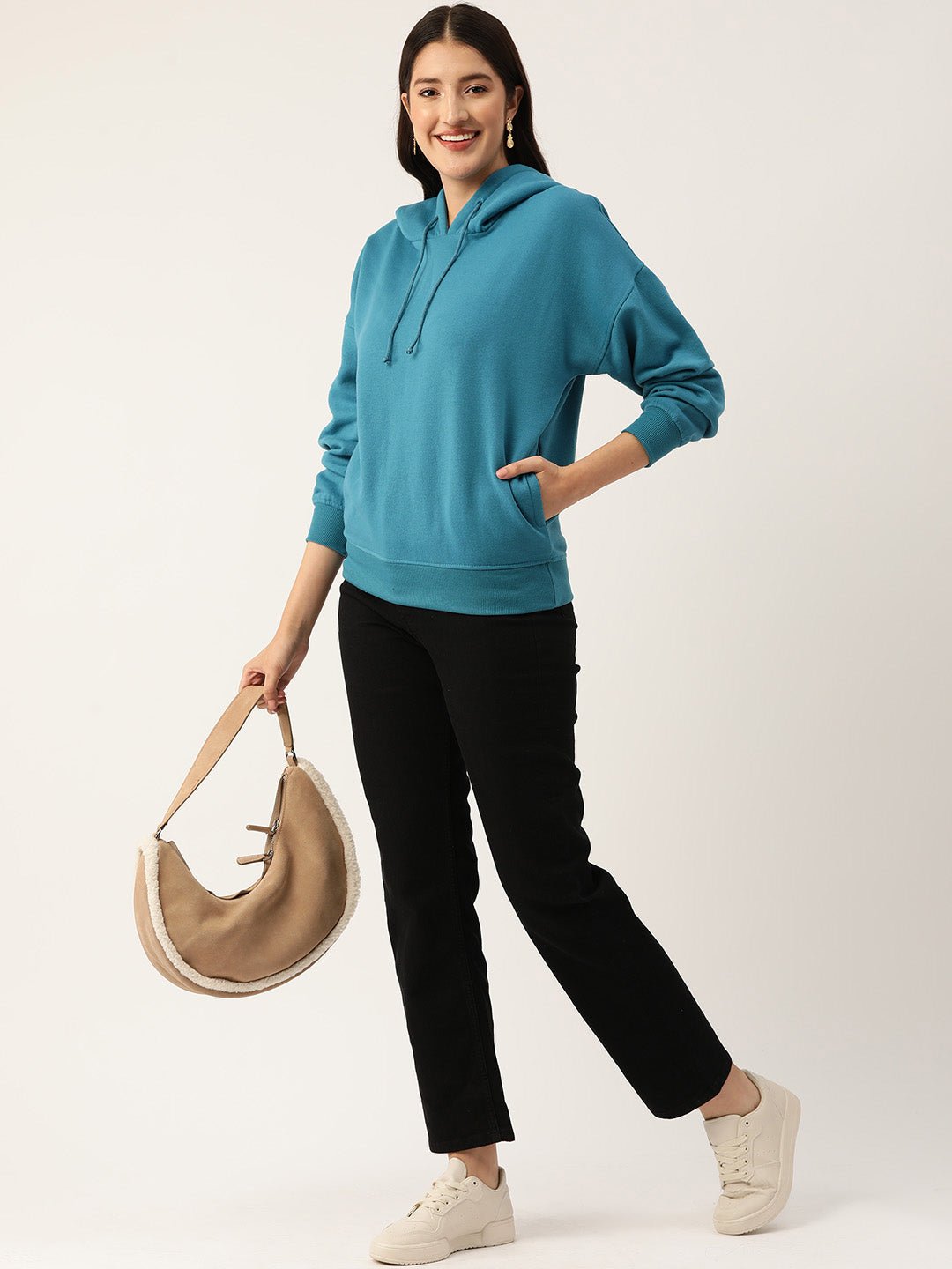 Teal Hooded Fleece Sweatshirt - RueCollections