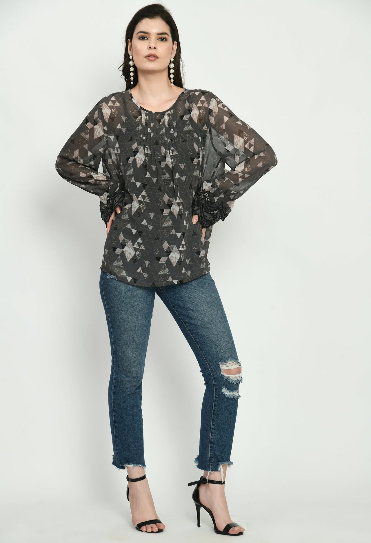 Triangle Printed Georgette Top - RueCollections