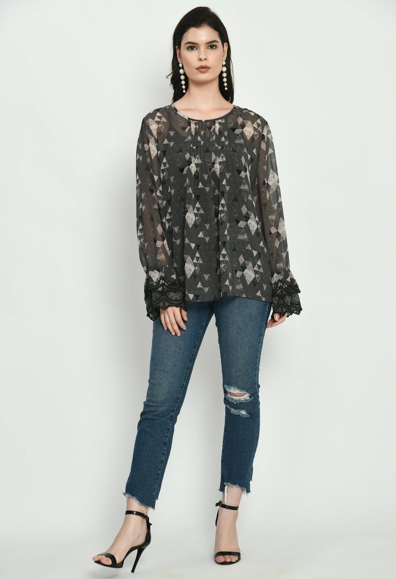 Triangle Printed Georgette Top - RueCollections