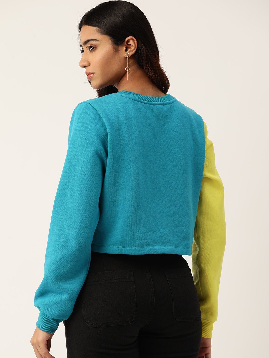 Turquoise Blue Colourblocked Fleece Sweatshirt - RueCollections