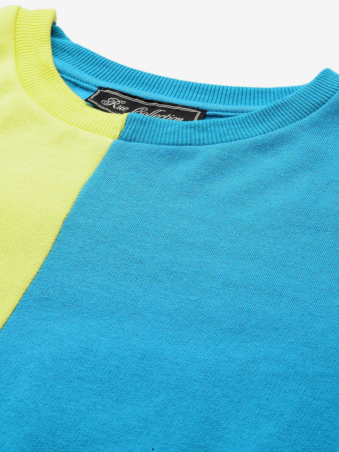 Turquoise Blue Colourblocked Fleece Sweatshirt - RueCollections