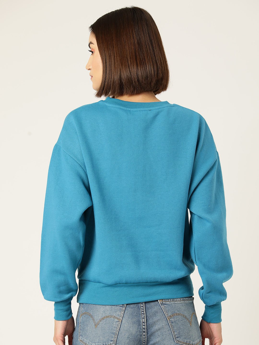 Turquoise Blue Solid Fleece Sweatshirt - RueCollections