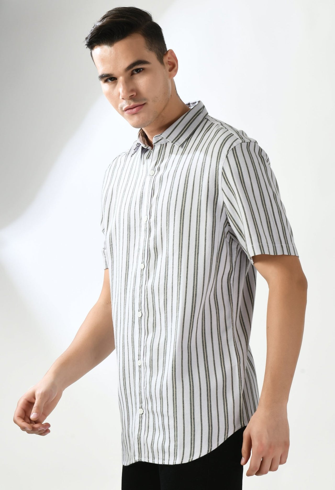 White and Charcoal Striper Shirt - RueCollections